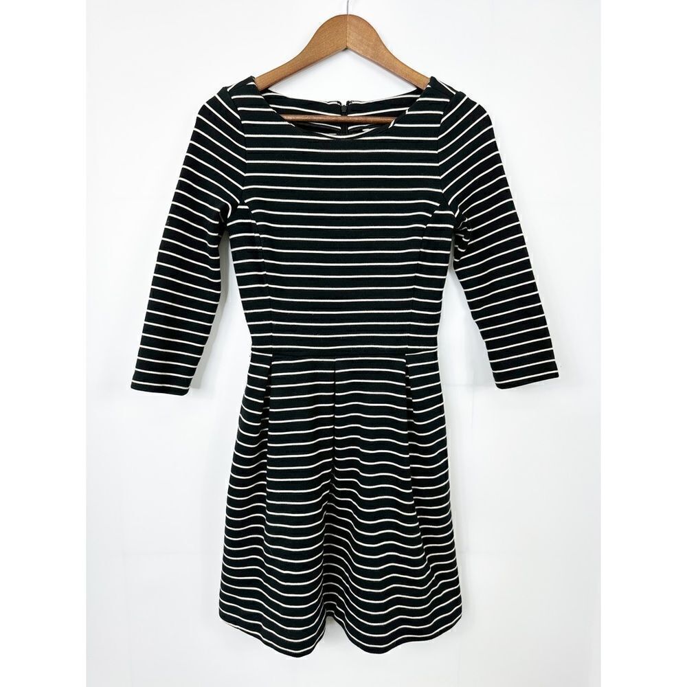 Banana Repulic Fit Flare Midi Dress Black Combo Striped Size 4